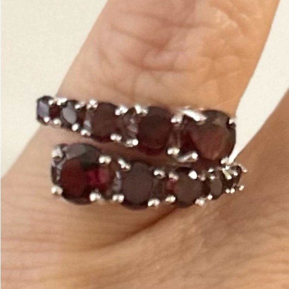 NWT JTV Red Garnet Rhodium Over Sterling Silver Ring SIZE 7